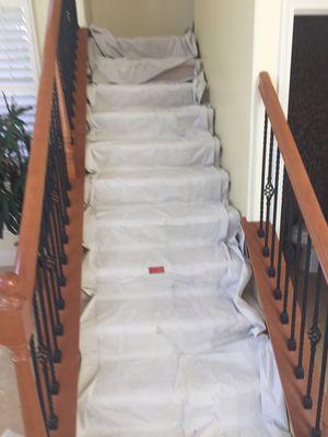 Covered stairs during the installation