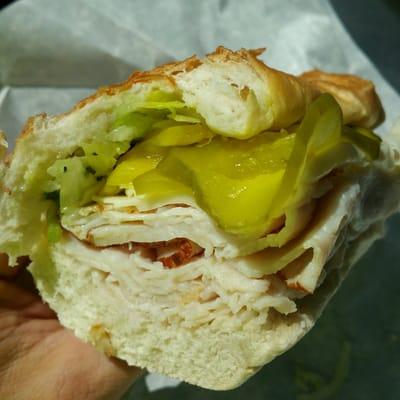 Turkey sub with banana peppers and pickles. Great!