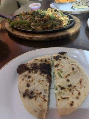 Chicken fajita, bean and cheese and jalapeño and cheese Papusas