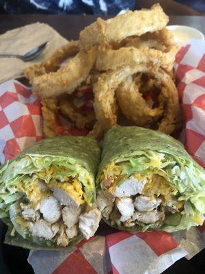 Grilled Chicken Ranch Wrap and Homemade Onion Rings