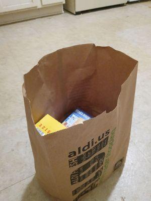 Here is my snacks inside a brown paper bag. They only had brown paper bags today!