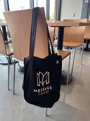 Certified organic Message Coffee tote bags!