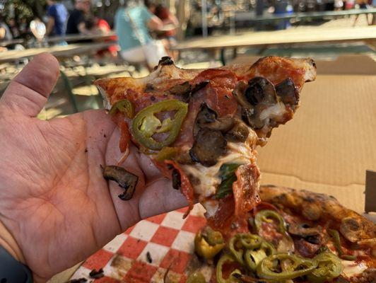 Meat sweats with jalapeños and mushrooms