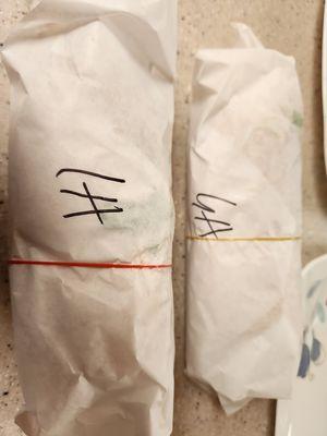 wrapped sandwiches labeled for easy identification