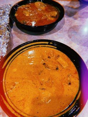 Chicken Korma (back) and Butter Chicken