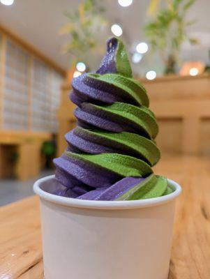 01 Soft-serve Matcha-Seasonal Mix (ube). $5.50 plus tax and tip.