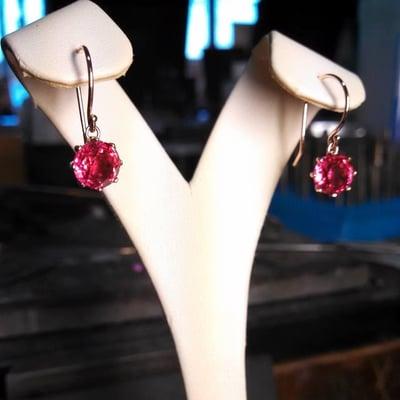 These gorgeous hand crafted Ruby earrings weigh in at 4.00CTW, set in rose gold!  So Beautiful!