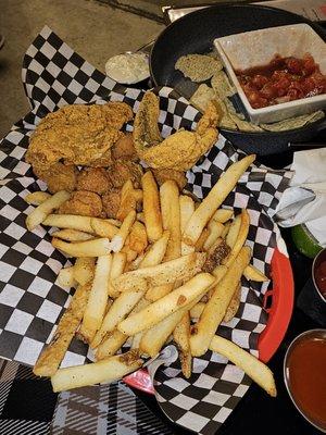 Whiting , shrimp hush puppies and fries