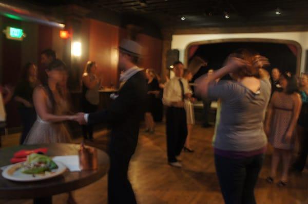 Teaching a lesson at Lindy Hop & Libations at The Arvada Tavern