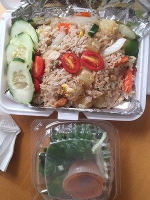 Pineapple Fried Rice with chicken & salad take-out! (YUM)