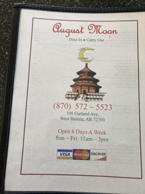 front cover of menu