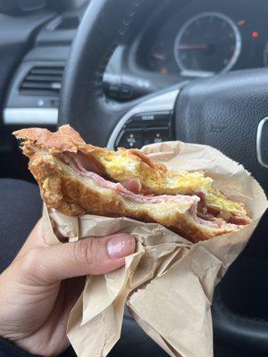 Ham, egg and cheese crossaint