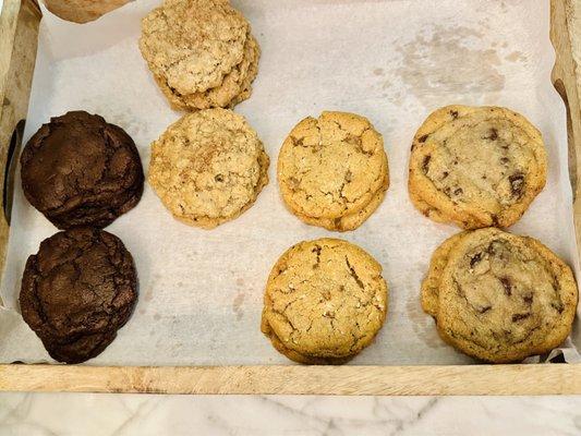 Fresh made cookies  Dark Chocolate, Oatmeal, Peanut Butter , and Chocolate Chip Cookies