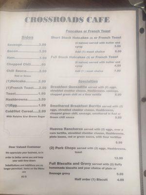 Breakfast menu