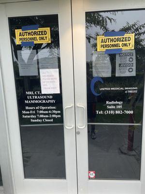 Front door of closed office