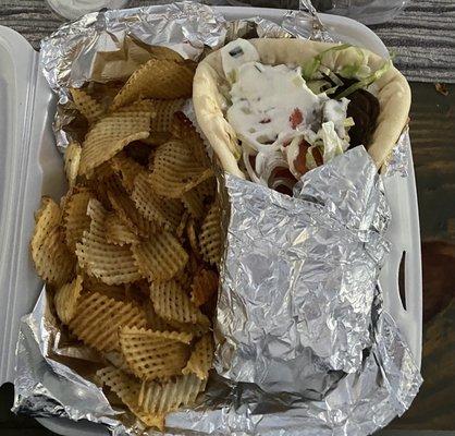 Gyro with homemade chips.