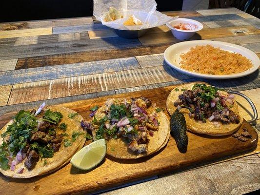 Street tacos with Carne Asada and chicken. Very tasty!