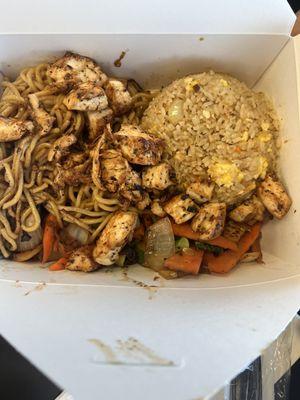 Chicken hibachi with fried rice and noodles