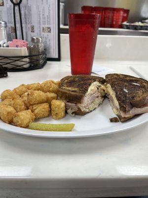 Awesome reuben and tots!