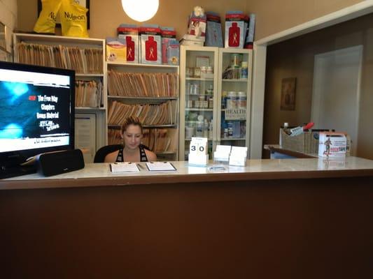 Dr. Mallory at the front desk