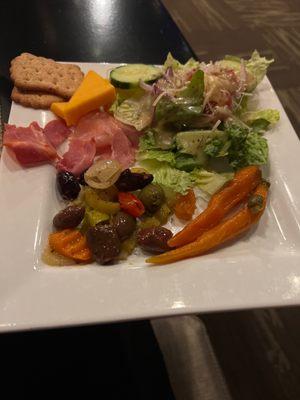 Assorted cheeses and salads