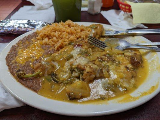 Chili Rellenos in green sauce.