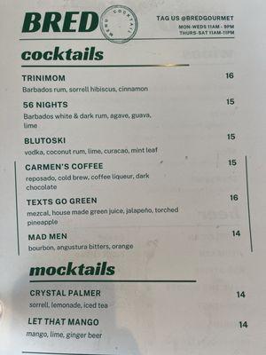 Cocktail menu