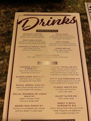 Drink menu