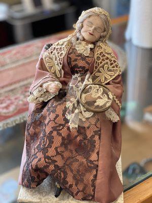 Vintage hand made doll with human hair. A bit creepy but what great craftmanship!