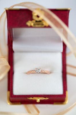 Classic solitaires in any color metal--rose, white, yellow gold or platinum available