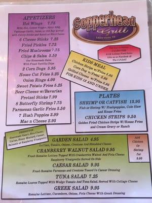 Most recent menu (front)