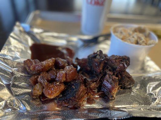 Pork and beef burnt ends.  Ana inch