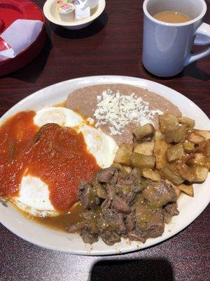 Huevos rancheros with guisada plate