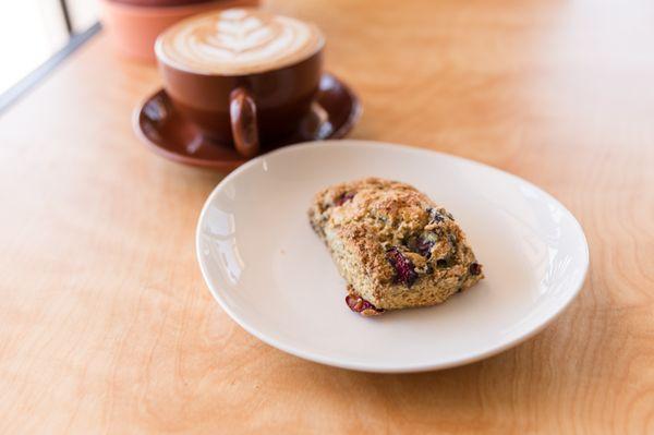 Cherry scone baked in house.