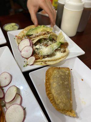 Fish taco & beef empanada