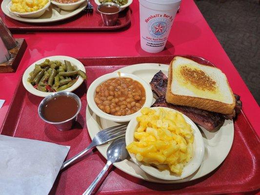 Green Beans, Baked Beans, Mac n Cheese and Ribs.