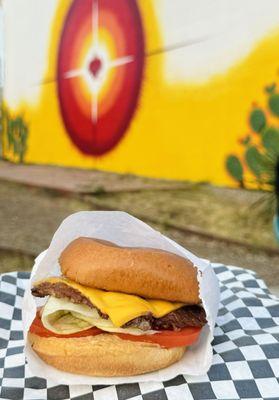 Perfect burger with new mural.