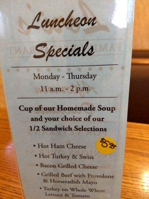 The $5.99 luncheon specials.