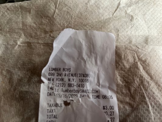 Receipt with address & info