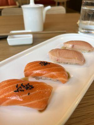 Salmon and yellowtail nigiri