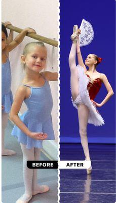 Almayeva Ballet Academy student Ava enrolled at age 3 and greduated at age 17 and now is a professional ballerina