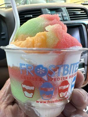 My fav as I Always get this at any Frost Bites. Never gets old. They made it perfect with layers of cream and Sour Skittles flavors. Yum