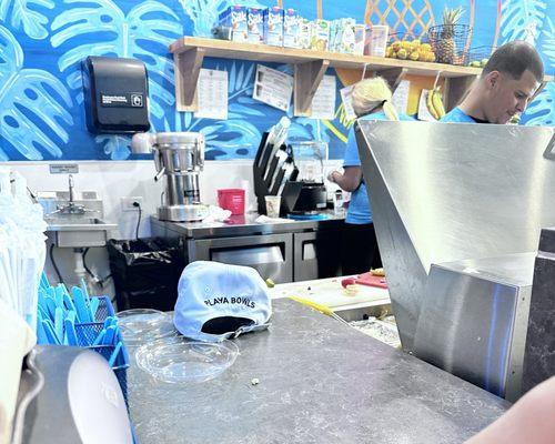 Dirty counters. Hat on pick up counter? Gross.