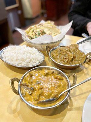 Mushroom tikka masala and chicken achar