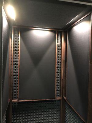 Custom and hand built panels installed our cozy vocal booth.