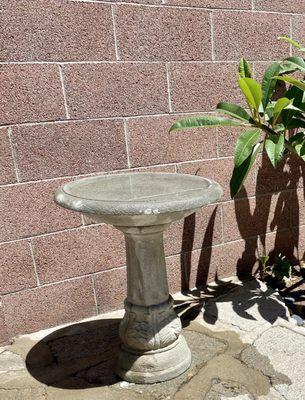 Our NEW concrete birdbath.