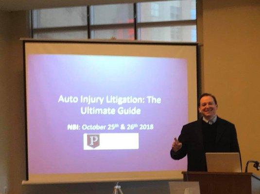 Pinder Plotkin presenting a CLE to other attorneys: Auto Accidents (Injury) Litigaiton