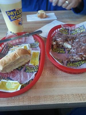 Huge Apple Fritters and yummy sausage rolls!