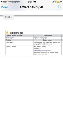 Here is technician said on my report. Engine coolant comment said "WTF is this pepsi?" Most unpleasent expirence I ever have.