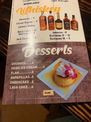 Dessert menu